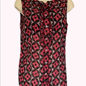 Tory Burch 
Women’s Black Red Sleeveless Silk Blend Blouse with Ruffle
Size 6